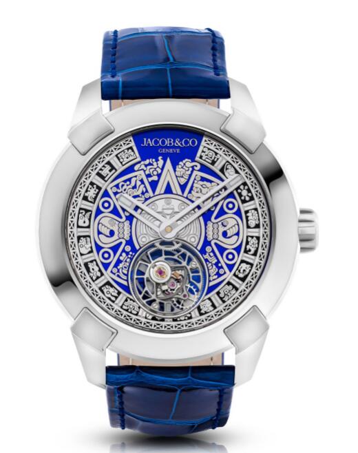 Review Jacob & Co Pioneer Aztec Calendar white gold Blue Dial Replica watch - Click Image to Close